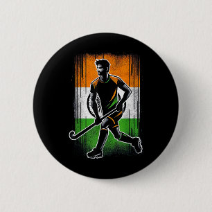 Field Hockey India Men Indian Flag Fieldhockey Tea Button