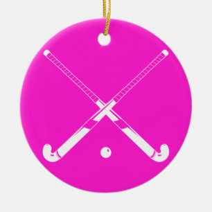Field Hockey Ornament w/Name Pink