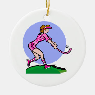 Field Hockey Pink Lady Ceramic Ornament