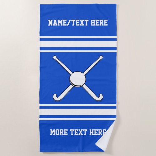 Field Hockey Player or Team Name Your Team Color Beach Towel