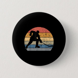 Field Hockey Player Retro Vintage Sweeper Goalkeep Button