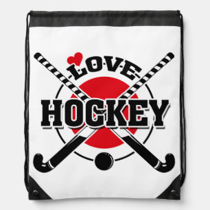 Field Hockey Players, Crossed Hockey Sticks, Love Drawstring Bag