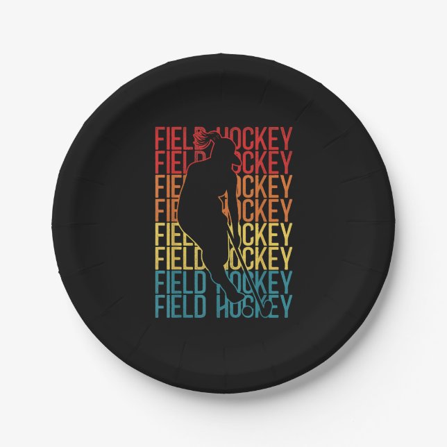 Field Hockey Retro Vintage Field Hockey Paper Plates (Front)