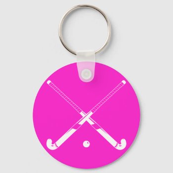 Field Hockey Silhouette Keychain Pink by sportsdesign at Zazzle