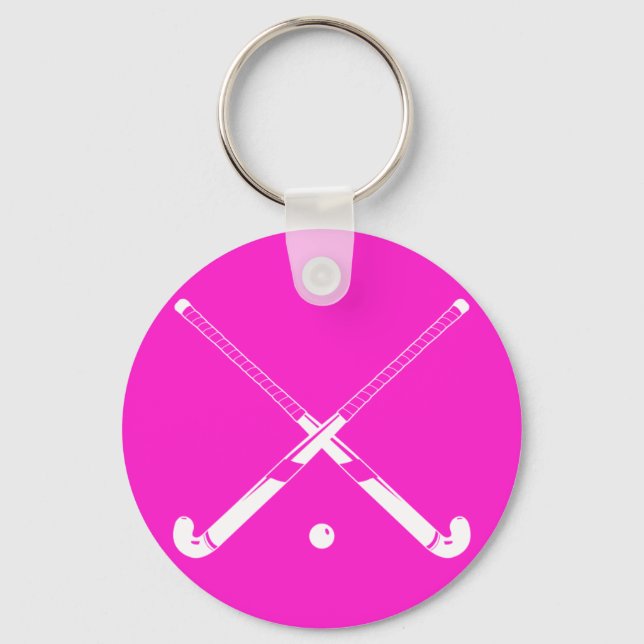 Field Hockey Silhouette Keychain Pink (Front)