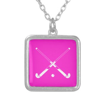Field Hockey Silhouette Necklace Pink by sportsdesign at Zazzle