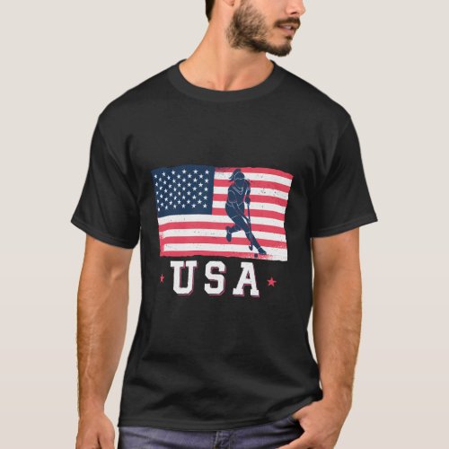Field Hockey Sports American Flag Usa T_Shirt