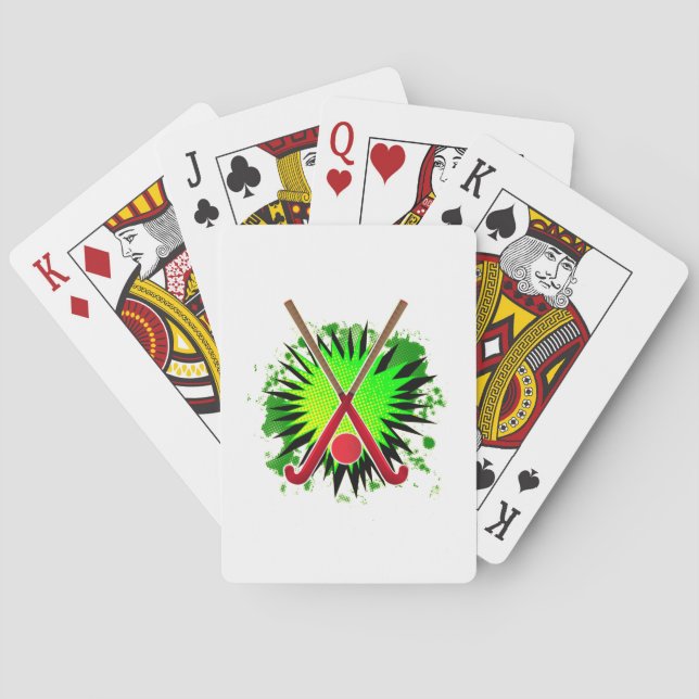 Field Hockey Stick And Ball Splash Poker Cards (Back)