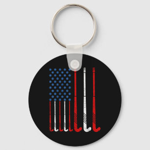 Field Hockey Sticks American Flag Keychain
