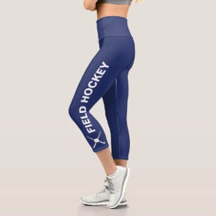 Field Hockey Team Custom Text, Team Name Navy Blue Capri Leggings