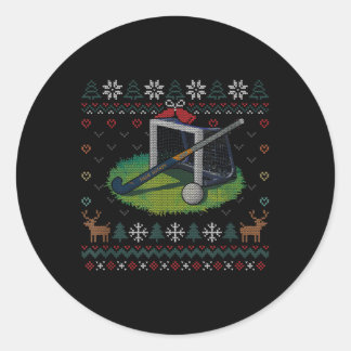 Field Hockey Ugly Christmas Sweater Ll Sports Play Classic Round Sticker