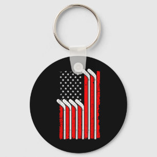 Field Hockey Usa Flag 4th Of July Sweeper Goalkeep Keychain