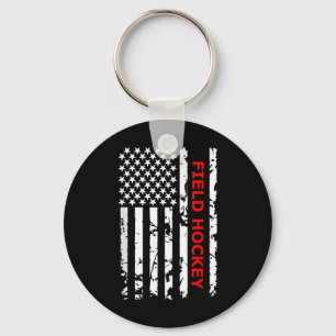Field Hockey Usa Flag For Americans Women Kids Men Keychain