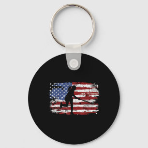 Field Hockey Vintage American Flag Women Kids Men Keychain