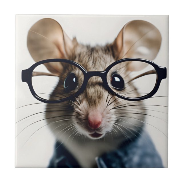 Field mouse Wearing Glasses Ceramic Tile (Front)