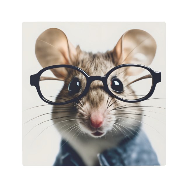 Field mouse Wearing Glasses Metal Print (Front)