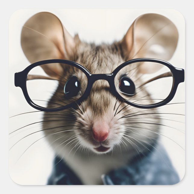 Field mouse Wearing Glasses Square Sticker (Front)