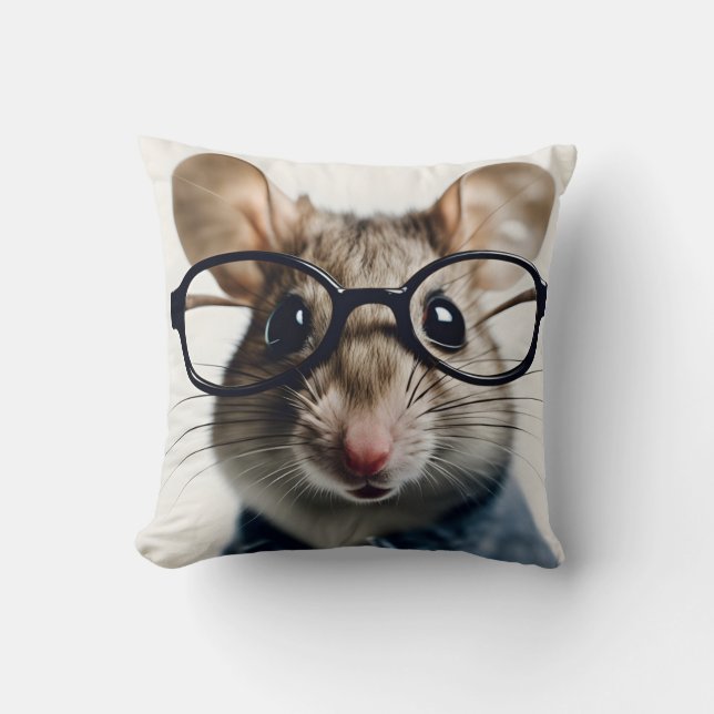Field mouse Wearing Glasses Throw Pillow (Front)