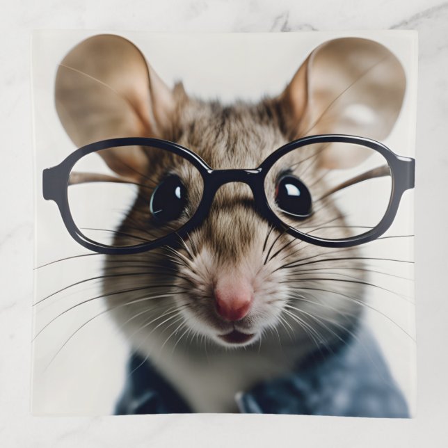 Field mouse Wearing Glasses Trinket Tray (Front)