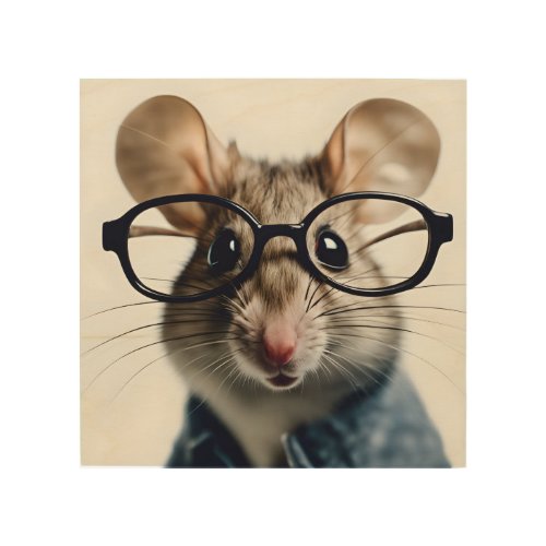 Field mouse Wearing Glasses Wood Wall Art
