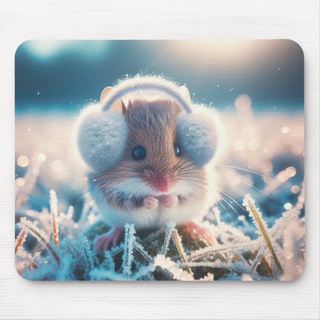 Field Mouse With Earmuffs Mouse Pad (Front)
