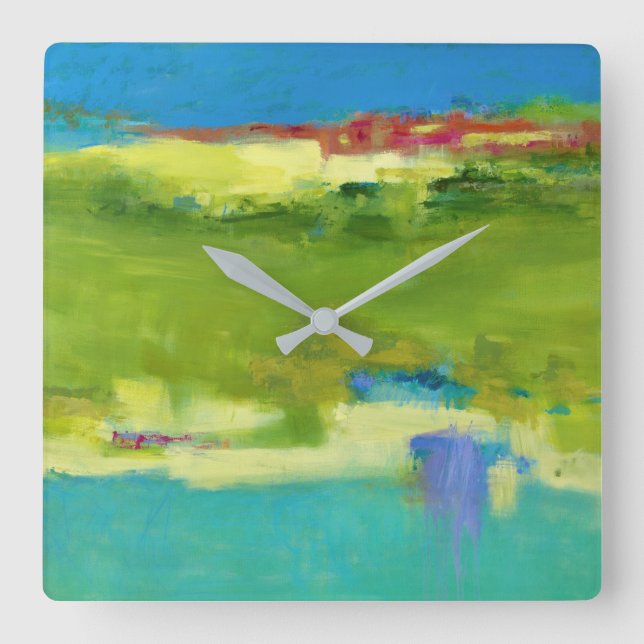 Field Notes - Abstract Green Art Square Wall Clock (Front)