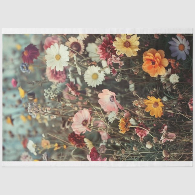 Field of beautiful flowers with daisies decoupage tissue paper (Front)