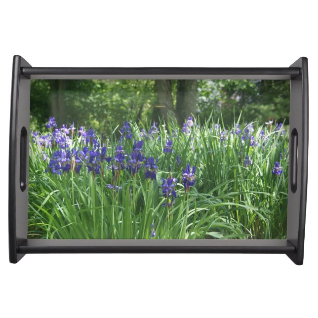 Field of blue iris serving tray (Front)