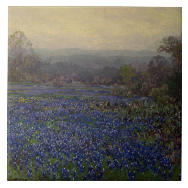 Field of Bluebonnet Flowers (Rural Landscape) Ceramic Tile (Front)