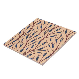 Field of Cat Tails against a Peach Background Ceramic Tile
