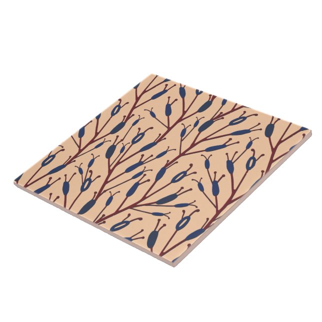 Field of Cat Tails against a Peach Background Ceramic Tile (Side)