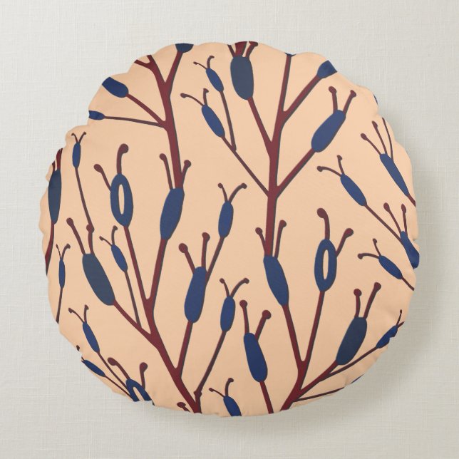 Field of Cat Tails against a Peach Background Round Pillow (Front)