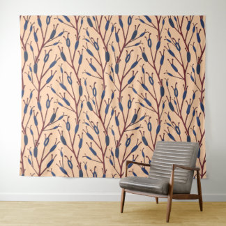 Field of Cat Tails against a Peach Background Tapestry