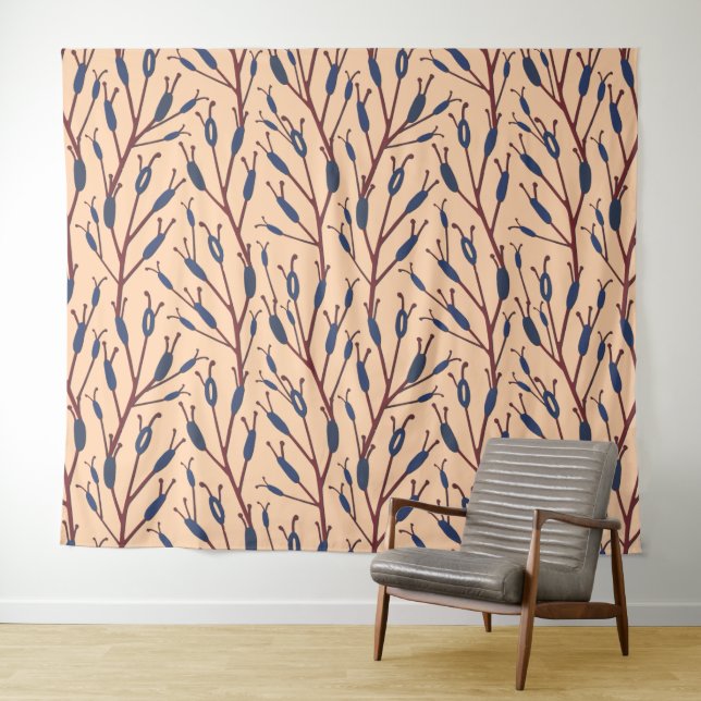 Field of Cat Tails against a Peach Background Tapestry (In Situ (Horizontal))