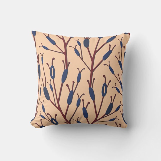 Field of Cat Tails against a Peach Background Throw Pillow (Front)