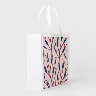 Field of Cat Tails against a Pinkish Field  Grocery Bag