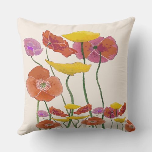 Field of colorful Poppies in all their splendor Th Throw Pillow