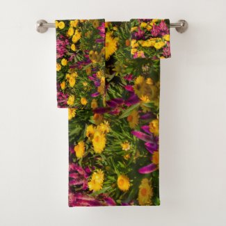 Field of colourful yellow and purple flowers