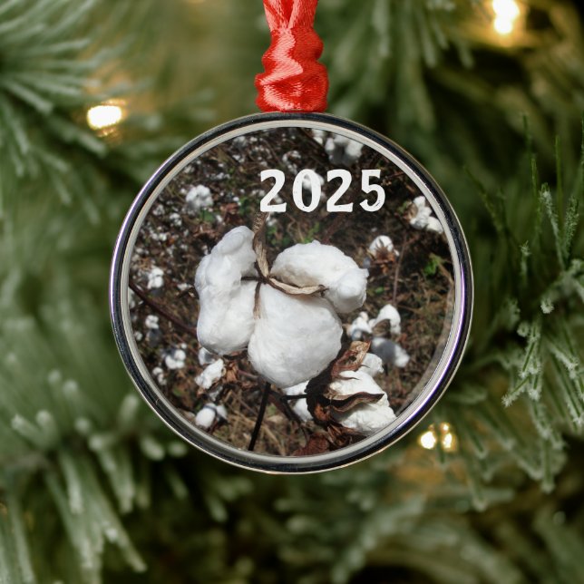 Field of Cotton, Fluffy Cotton Closeup Metal Ornament (Tree)