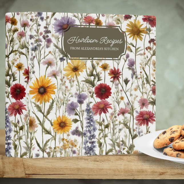 Field of Country Wildflowers Monogram Recipe  3 Ring Binder (Creator Uploaded)