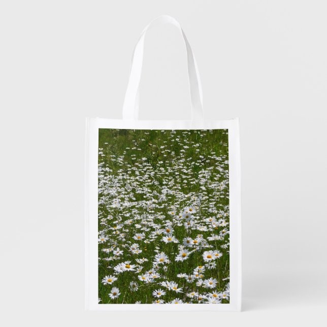 Field of Daisies Alaskan Wildflowers Grocery Bag (Front)