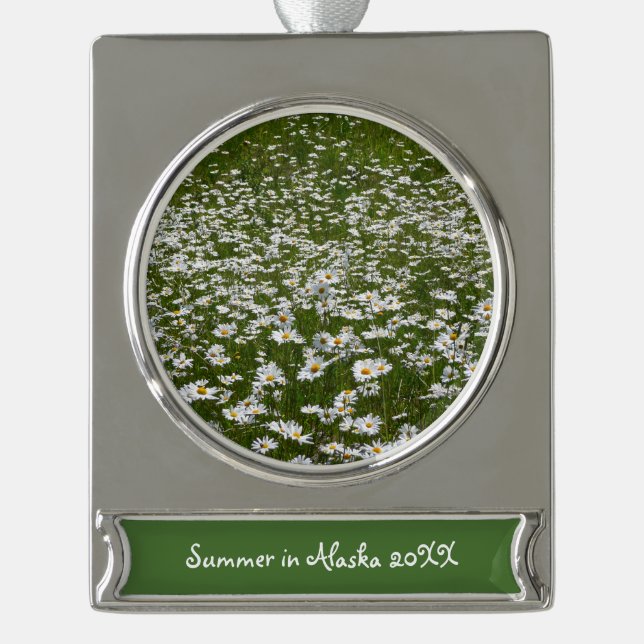 Field of Daisies Alaskan Wildflowers Silver Plated Banner Ornament (Front)
