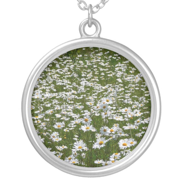 Field of Daisies Alaskan Wildflowers Silver Plated Necklace (Front)
