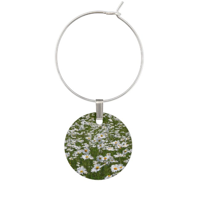 Field of Daisies Alaskan Wildflowers Wine Glass Charm (Front)