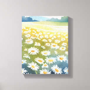 Field of Daisies Flower Meadow Floral Painting Canvas Print