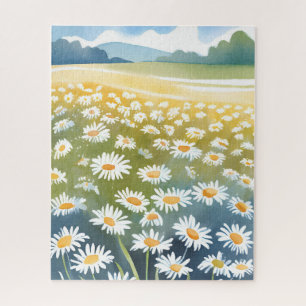 Field of Daisies Flower Meadow Floral Painting Jigsaw Puzzle
