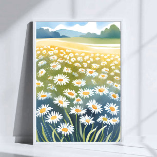 Field of Daisies Flower Meadow Floral Painting Poster