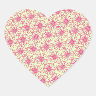 Field of Daisies Heart Stickers, Pink Flowers Sticker