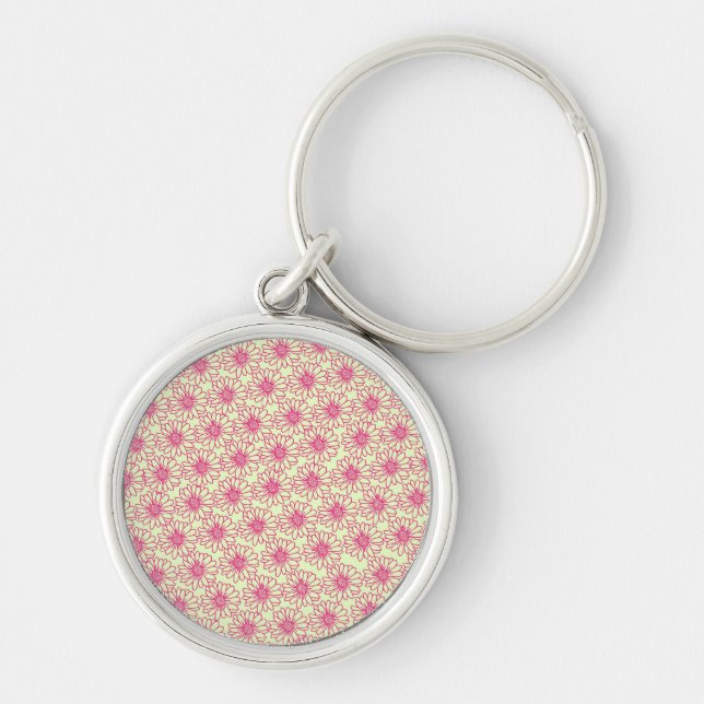 Field of Daisies Keychain, Pink Flowers Keychain (Front)