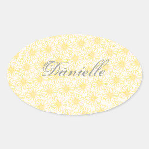 Field of Daisies Oval Stickers, Yellow Flowers Sticker